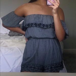 black and white gingham romper